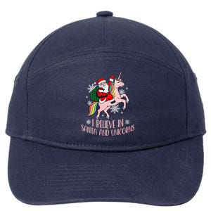 I Believe In Santa And Unicorns Funny Christmas 7-Panel Snapback Hat