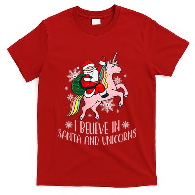 I Believe In Santa And Unicorns Funny Christmas T-Shirt