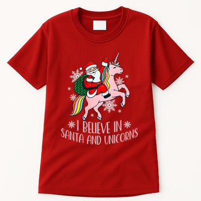 I Believe In Santa And Unicorns Funny Christmas Tall T-Shirt