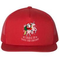 I Believe In Santa And Unicorns Funny Christmas Flat Bill Trucker Hat