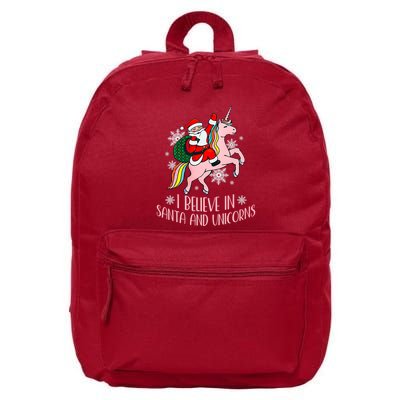 I Believe In Santa And Unicorns Funny Christmas 16 in Basic Backpack