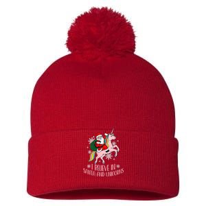 I Believe In Santa And Unicorns Funny Christmas Pom Pom 12in Knit Beanie