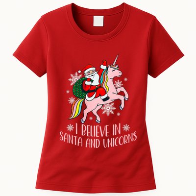 I Believe In Santa And Unicorns Funny Christmas Womens T-Shirt