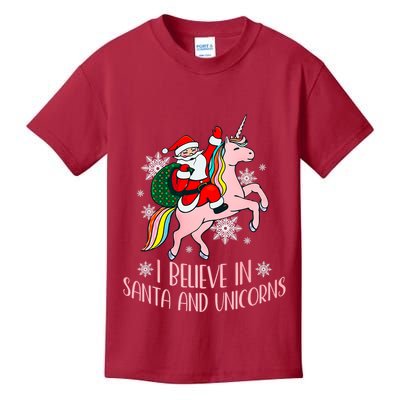 I Believe In Santa And Unicorns Funny Christmas Kids T-Shirt