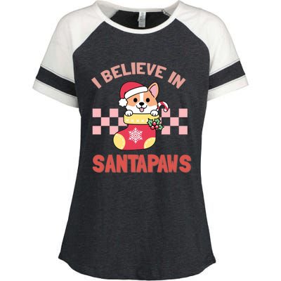 I Believe In Santa Corgi Mom Christmas Corgmas Xmas Gift Enza Ladies Jersey Colorblock Tee