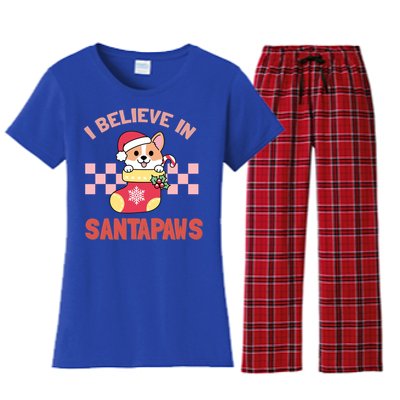 I Believe In Santa Corgi Mom Christmas Corgmas Xmas Gift Women's Flannel Pajama Set