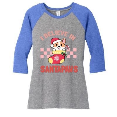 I Believe In Santa Corgi Mom Christmas Corgmas Xmas Gift Women's Tri-Blend 3/4-Sleeve Raglan Shirt