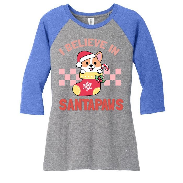 I Believe In Santa Corgi Mom Christmas Corgmas Xmas Gift Women's Tri-Blend 3/4-Sleeve Raglan Shirt