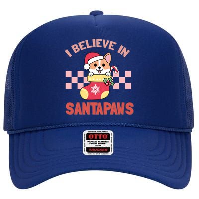 I Believe In Santa Corgi Mom Christmas Corgmas Xmas Gift High Crown Mesh Back Trucker Hat