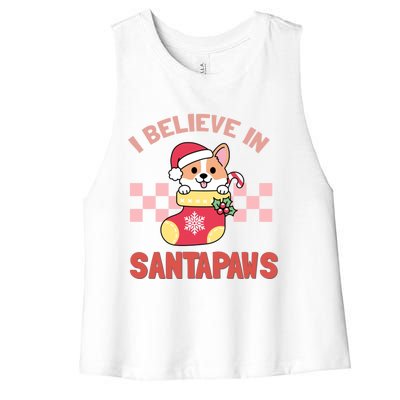 I Believe In Santa Corgi Mom Christmas Corgmas Xmas Gift Women's Racerback Cropped Tank