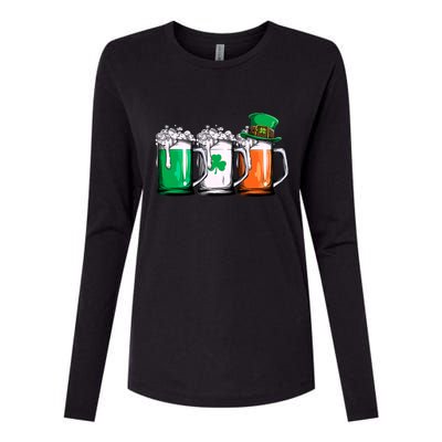 Irish Beer Ireland Flag St Patricks Day Men Women Leprechaun Womens Cotton Relaxed Long Sleeve T-Shirt