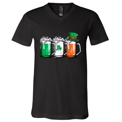 Irish Beer Ireland Flag St Patricks Day Men Women Leprechaun V-Neck T-Shirt