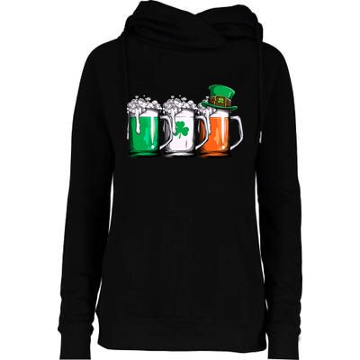 Irish Beer Ireland Flag St Patricks Day Men Women Leprechaun Womens Funnel Neck Pullover Hood