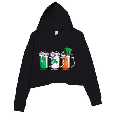 Irish Beer Ireland Flag St Patricks Day Men Women Leprechaun Crop Fleece Hoodie