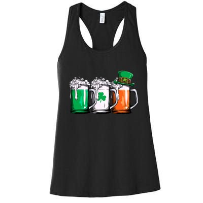 Irish Beer Ireland Flag St Patricks Day Men Women Leprechaun Women's Racerback Tank