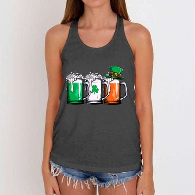 Irish Beer Ireland Flag St Patricks Day Men Women Leprechaun Women's Knotted Racerback Tank