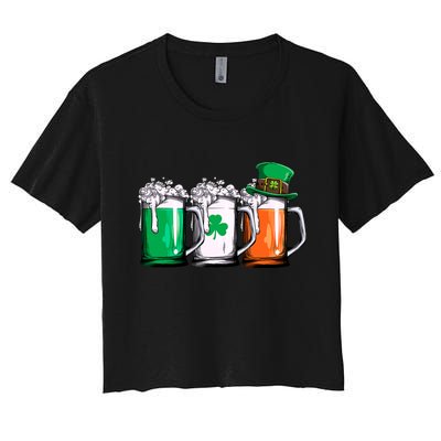 Irish Beer Ireland Flag St Patricks Day Men Women Leprechaun Women's Crop Top Tee