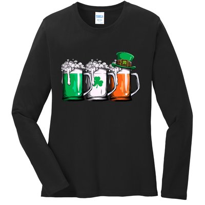 Irish Beer Ireland Flag St Patricks Day Men Women Leprechaun Ladies Long Sleeve Shirt