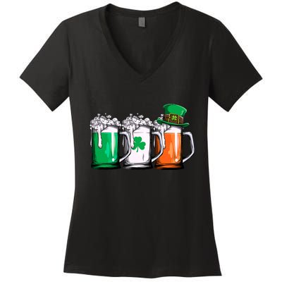 Irish Beer Ireland Flag St Patricks Day Men Women Leprechaun Women's V-Neck T-Shirt