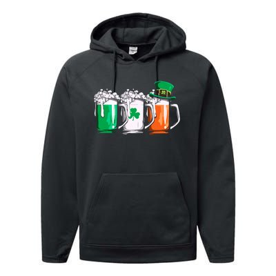 Irish Beer Ireland Flag St Patricks Day Leprechaun Performance Fleece Hoodie