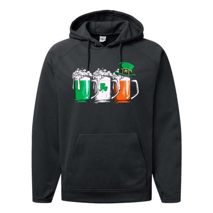 Irish Beer Ireland Flag St Patricks Day Leprechaun Performance Fleece Hoodie