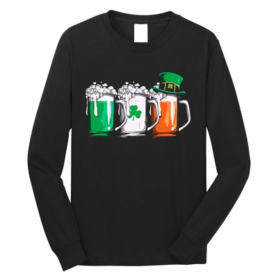 Irish Beer Ireland Flag St Patricks Day Leprechaun Long Sleeve Shirt