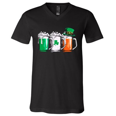 Irish Beer Ireland Flag St Patricks Day Leprechaun V-Neck T-Shirt