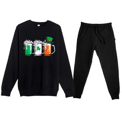 Irish Beer Ireland Flag St Patricks Day Leprechaun Premium Crewneck Sweatsuit Set