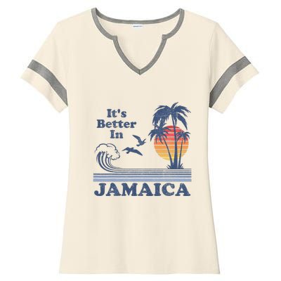 It's Better In Jamaica Jamaican Beach Retro Vintage 80's 70s Ladies Halftime Notch Neck Tee