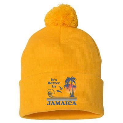 It's Better In Jamaica Jamaican Beach Retro Vintage 80's 70s Pom Pom 12in Knit Beanie