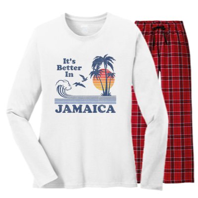 It's Better In Jamaica Jamaican Beach Retro Vintage 80's 70s Women's Long Sleeve Flannel Pajama Set 