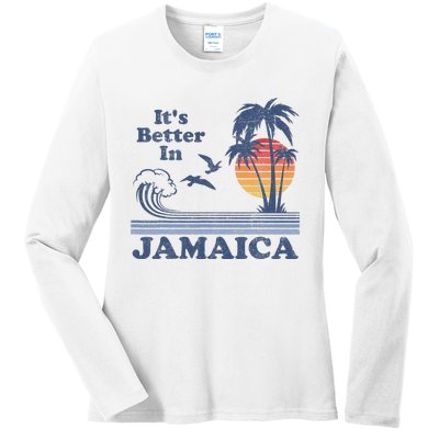 It's Better In Jamaica Jamaican Beach Retro Vintage 80's 70s Ladies Long Sleeve Shirt