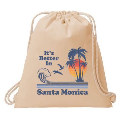 Its Better In Santa Monica California Retro Vintage 80s 70s Drawstring Bag