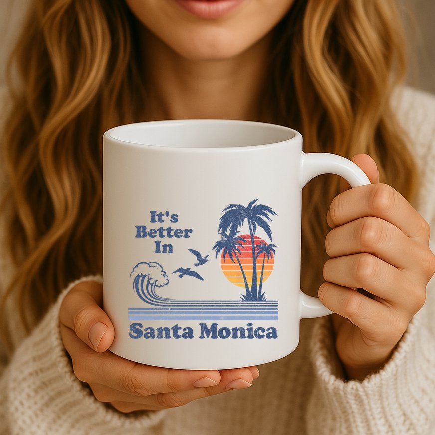 Its Better In Santa Monica California Retro Vintage 80s 70s Mug