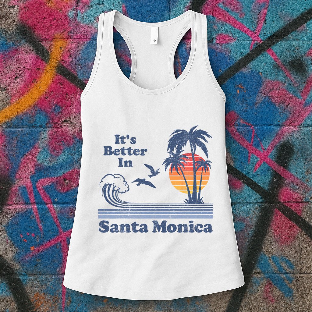 Its Better In Santa Monica California Retro Vintage 80s 70s Womens Tank Top