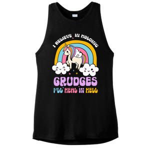 I Believe In Holding Grudges Ill Heal In Hell Rainbow Ladies PosiCharge Tri-Blend Wicking Tank