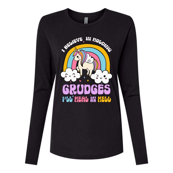 I Believe In Holding Grudges Ill Heal In Hell Rainbow Womens Cotton Relaxed Long Sleeve T-Shirt