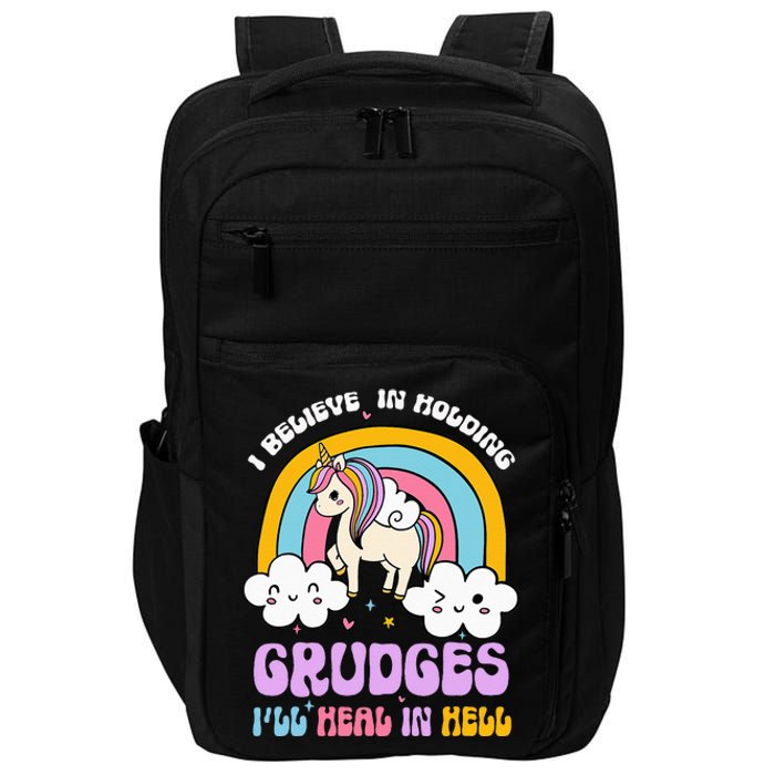 I Believe In Holding Grudges Ill Heal In Hell Rainbow Impact Tech Backpack