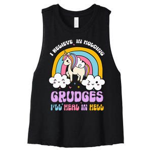 I Believe In Holding Grudges Ill Heal In Hell Rainbow Women's Racerback Cropped Tank