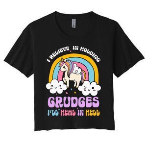 I Believe In Holding Grudges Ill Heal In Hell Rainbow Women's Crop Top Tee