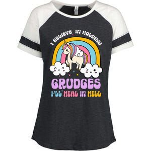 I Believe In Holding Grudges Ill Heal In Hell Rainbow Enza Ladies Jersey Colorblock Tee