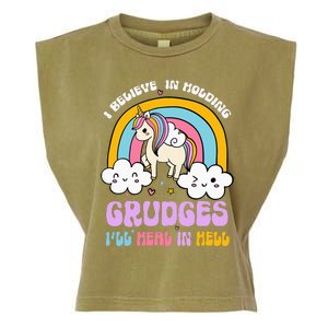 I Believe In Holding Grudges Ill Heal In Hell Rainbow Garment-Dyed Women's Muscle Tee