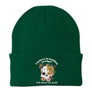 I Believe In Holding Grudges ILl Heal In Hell Floral Skull Knit Cap Winter Beanie