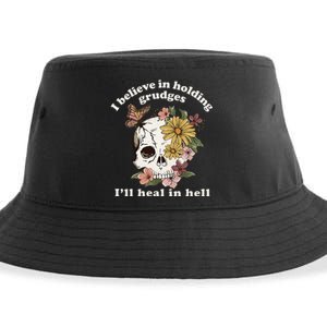 I Believe In Holding Grudges ILl Heal In Hell Floral Skull Sustainable Bucket Hat