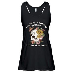 I Believe In Holding Grudges ILl Heal In Hell Floral Skull Ladies Essential Flowy Tank