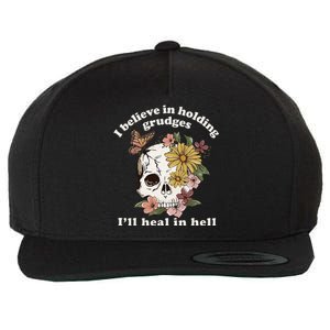 I Believe In Holding Grudges ILl Heal In Hell Floral Skull Wool Snapback Cap