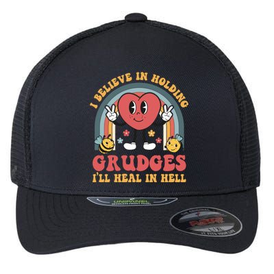 I Believe In Holding Grudges I'll Heal In Hell Rainbow Heart Flexfit Unipanel Trucker Cap