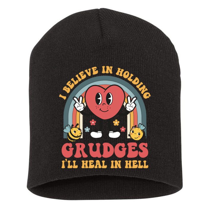 I Believe In Holding Grudges I'll Heal In Hell Rainbow Heart Short Acrylic Beanie