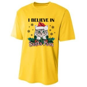 I Believe In Santa Paws Cute Cat Christmas Hat Funny Gift Performance Sprint T-Shirt