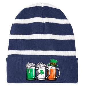 Irish Beer Ireland Flag St Patricks Day Striped Beanie with Solid Band